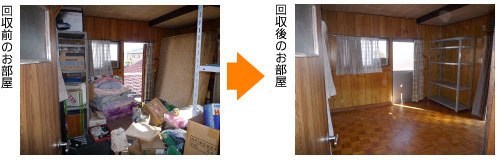 不用品回収前のお部屋と回収後のお部屋の比較