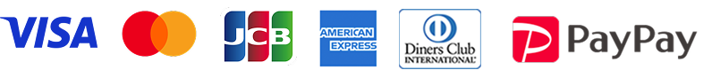 VISA、Mastercard、JCB、American Express、Diners Club、PayPay