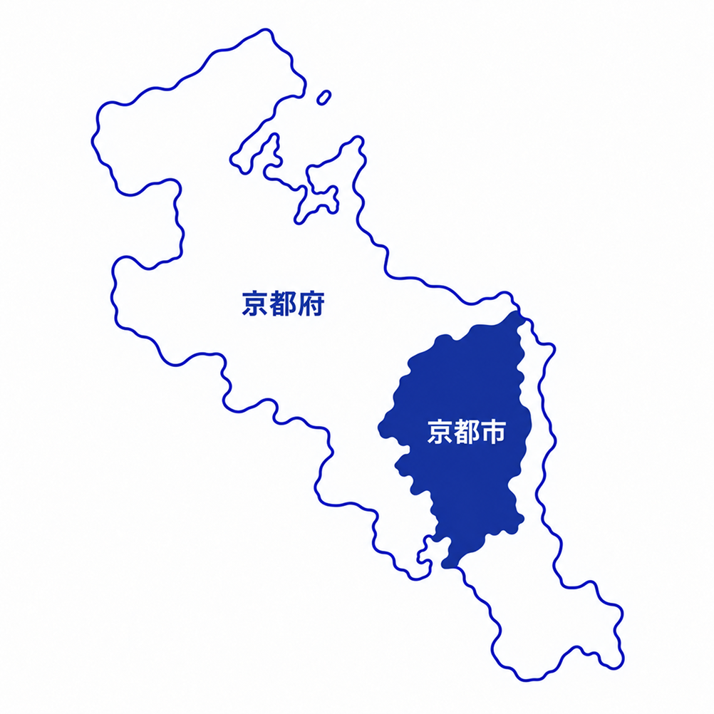 京都府の地図。対応可能エリアの京都市を塗りつぶしで示しています